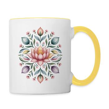 Lotusblüten-Mandala mit floralen Details - Tasse zweifarbig - Weiß/Gelb - Rechts
