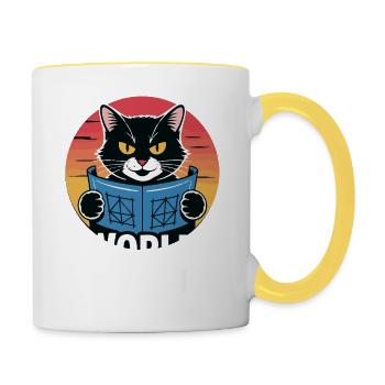 Weltherrschaft – Katze mit großen Plänen - Tasse zweifarbig - Weiß/Gelb - Rechts