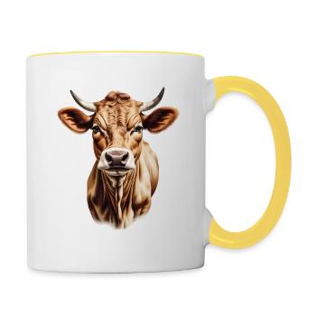 Braune Kuh - Tasse zweifarbig - Weiß/Gelb - Rechts