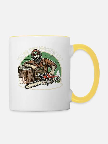 Wir sind auch Baumliebhaber - Tasse zweifarbig - Weiß/Gelb