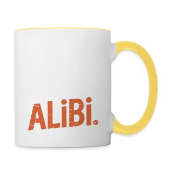 Nur hier, um ein Alibi zu schaffen – Lustig - Tasse zweifarbig - Weiß/Gelb - Rechts