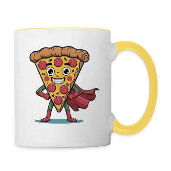 Funny Pizza Cartoon Pizza Slice Design - Contrasting Mug - white/yellow - Right