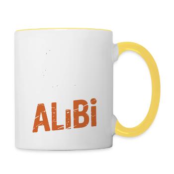 Nur hier, um ein Alibi zu schaffen – Lustig - Tasse zweifarbig - Weiß/Gelb - Rechts