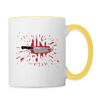 Dogs, Wine & True Crime – Funny Design - Contrasting Mug - white/yellow - Right