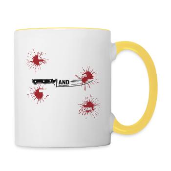 Chiens, vin et true crime – Funny Design - Mug contrasté - blanc/jaune - Droite