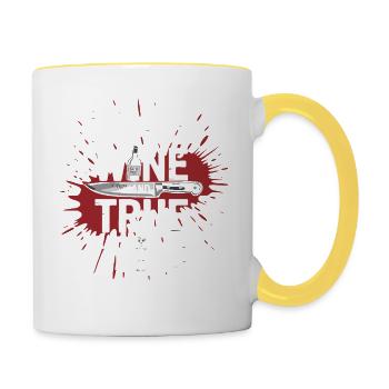 Chiens, vin et true crime – Funny Design - Mug contrasté - blanc/jaune - Droite