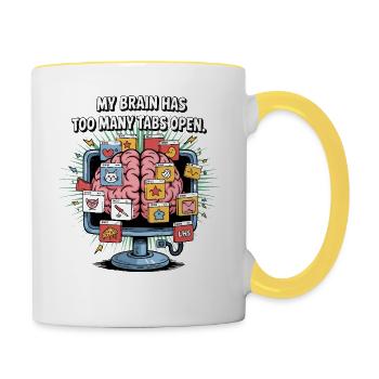 Too Many Tabs – ADD Brain Cartoon Design - Contrasting Mug - white/yellow - Right
