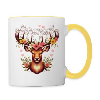 Dirndl Shirt Herzmadl Damen Trachtenshirt Tracht - Tasse zweifarbig - Weiß/Gelb - Rechts