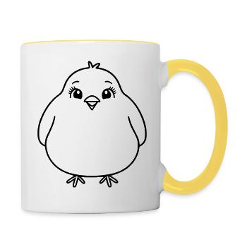 Pummeliger Vogel als Vektorgrafik - Tasse zweifarbig - Weiß/Gelb - Rechts