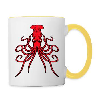Oktopus Kraken Tintenfisch Kopffüßer böser Blick - Tasse zweifarbig - Weiß/Gelb - Rechts