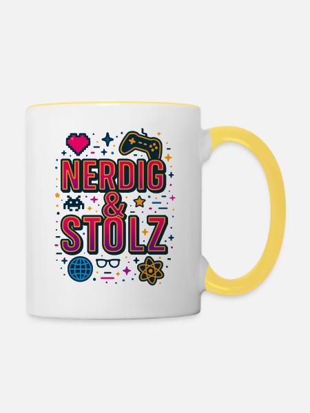 Nerdig & Stolz - Tasse zweifarbig - Weiß/Gelb