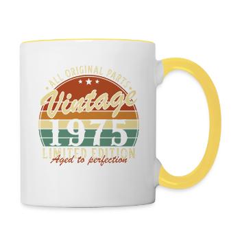 50 Jahre 1975 Vintage Retro Geburtstagsgeschenk - Tasse zweifarbig - Weiß/Gelb - Rechts