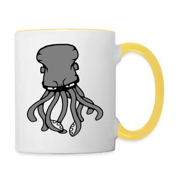 Oktopus Kraken Tintenfisch Kopffüßer Riesenkalmar - Tasse zweifarbig - Weiß/Gelb - Rechts
