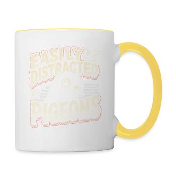 Leicht ablenkbar durch Tauben - Tasse zweifarbig - Weiß/Gelb - Rechts