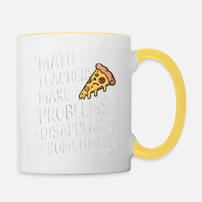 Funny Math Teacher Design Pizza & Problem Solving - Contrasting Mug - white/yellow