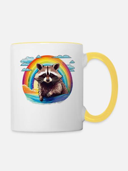 WASCHBÄR REGENBOGEN - Tasse zweifarbig - Weiß/Gelb