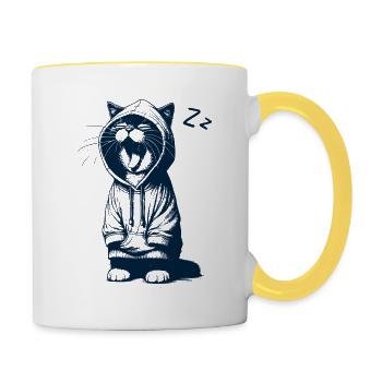 Tired kitty - Contrasting Mug - white/yellow - Right