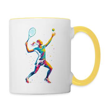Tennis Tennisspielerin Frau - Tasse zweifarbig - Weiß/Gelb - Rechts
