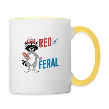 Red White And Feral Waschbär Nationalfeiertag - Tasse zweifarbig - Weiß/Gelb - Rechts