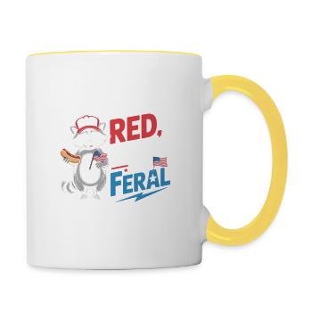 Red White And Feral Waschbär Nationalfeiertag - Tasse zweifarbig - Weiß/Gelb - Rechts