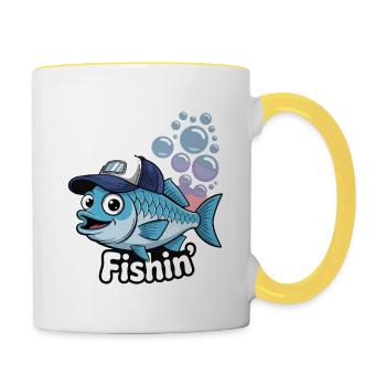 FISH, WISHIN J’ÉTAIS FISHIN - Mug contrasté - blanc/jaune - Droite