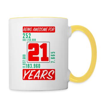 Famille 21 Ans Anniversaire Mois Heures - Mug contrasté - blanc/jaune - Droite