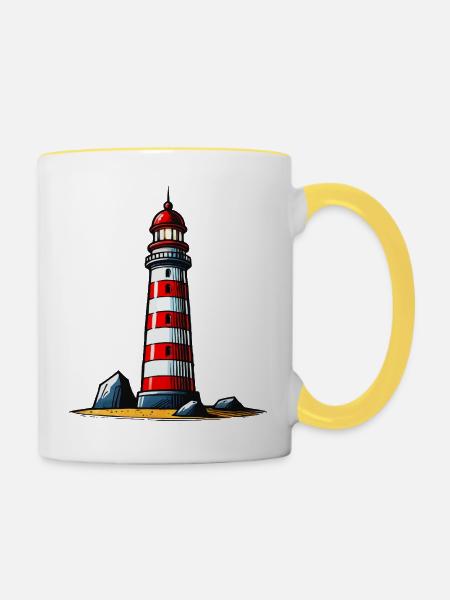 Leuchtturm - Tasse zweifarbig - Weiß/Gelb