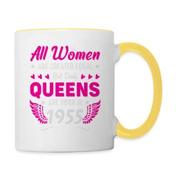 Queens born in 1955 70th birthday - Contrasting Mug - white/yellow - Right