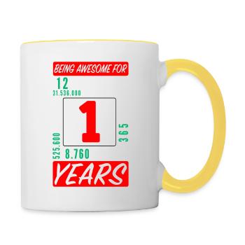 Enfants 1 Années Anniversaire Mois Heures - Mug contrasté - blanc/jaune - Droite