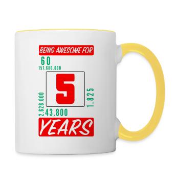 Enfants 5 Ans Anniversaire Mois Heures - Mug contrasté - blanc/jaune - Droite