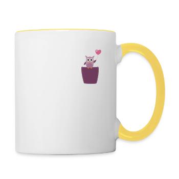 Hibou dans la poche de poitrine Oiseau dans le sac - Mug contrasté - blanc/jaune - Droite