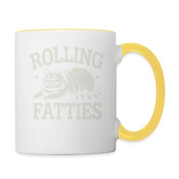 Rolling Fatties Katze Humor - Tasse zweifarbig - Weiß/Gelb - Rechts