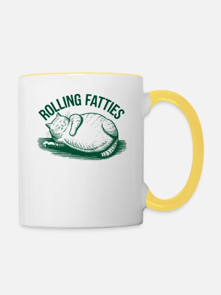 Rolling Fatties Katze Humor - Tasse zweifarbig - Weiß/Gelb