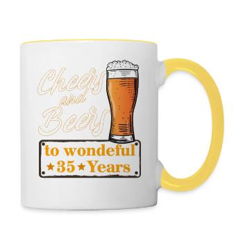 Cheers and Beers to wonderful 35 Years - Contrasting Mug - white/yellow - Right