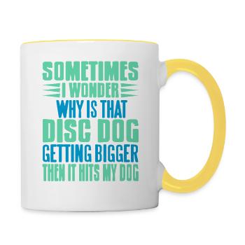 Disque drôle chien blague entraîneur humour frisbee échoue - Mug contrasté - blanc/jaune - Droite