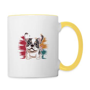 Maman bouledogue français, marchande de snacks légendaire - Mug contrasté - blanc/jaune - Droite