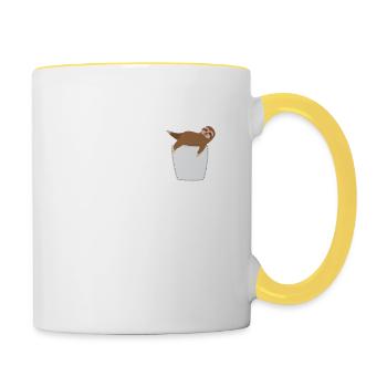 Sloth in breast pocket - Contrasting Mug - white/yellow - Right