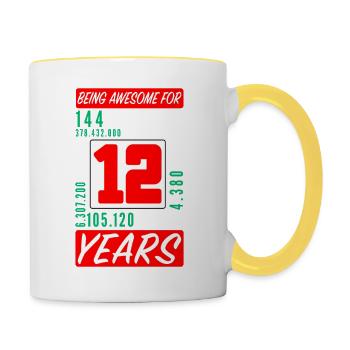 Enfants 12 Ans Anniversaire Mois Heures - Mug contrasté - blanc/jaune - Droite