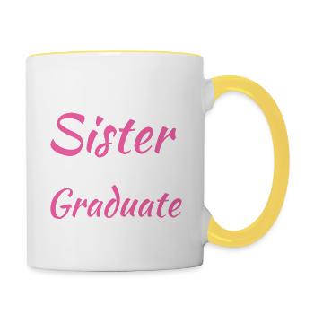 Stolze Schwester eines Absolventen des Jahres 2025 - Tasse zweifarbig - Weiß/Gelb - Rechts