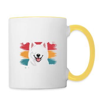 Siberian Husky Mama, Legendärer Snack-Dealer - Tasse zweifarbig - Weiß/Gelb - Rechts