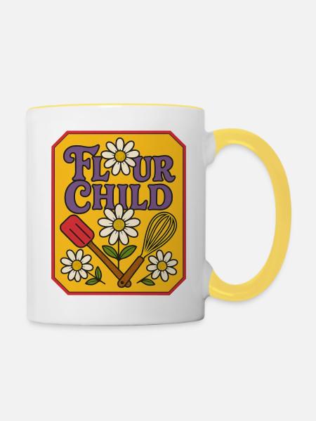 Mehl Kind Retro Backkunst - Tasse zweifarbig - Weiß/Gelb