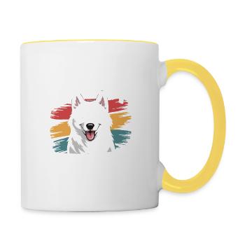 Siberian Husky Mama, Legendärer Snack-Dealer - Tasse zweifarbig - Weiß/Gelb - Rechts