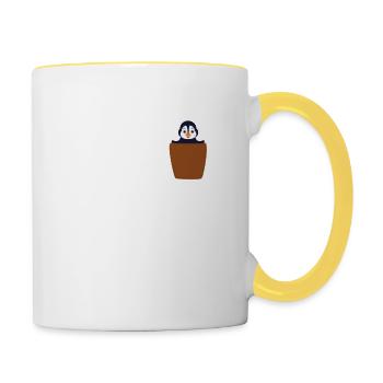 Penguin in breast pocket - Contrasting Mug - white/yellow - Right