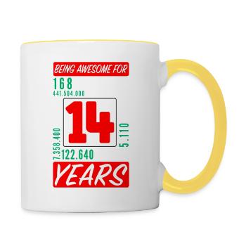Teenager 14 Years Birthday Months Hours - Contrasting Mug - white/yellow - Right