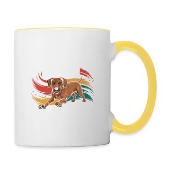 Rhodesian Ridgeback Mama, Legendärer Snack-Dealer - Tasse zweifarbig - Weiß/Gelb - Rechts