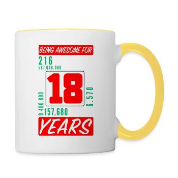 Adolescent 18 Ans Anniversaire Mois Heures - Mug contrasté - blanc/jaune - Droite