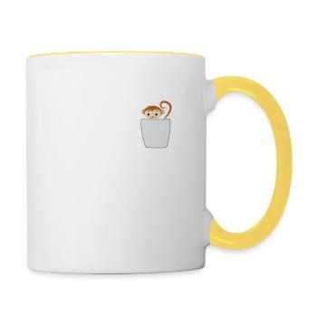 Äffchen in Brusttasche Affe in Tasche - Tasse zweifarbig - Weiß/Gelb - Rechts