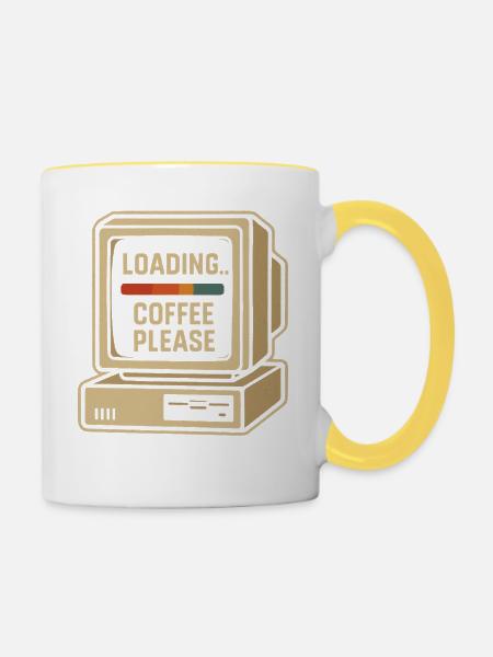 Loading Coffee Please Retro Computer - Tasse zweifarbig - Weiß/Gelb