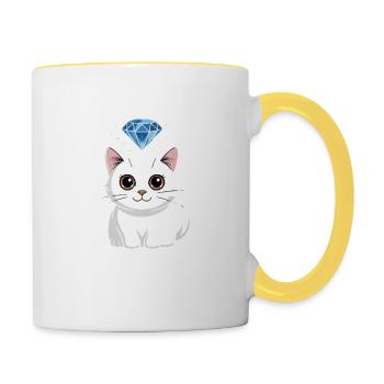 Träume bestehen aus Diamanten, Katzen, Nickerchen - Tasse zweifarbig - Weiß/Gelb - Rechts