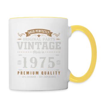 1975 Vintage Retro Geburtstagsgeschenk - Tasse zweifarbig - Weiß/Gelb - Rechts